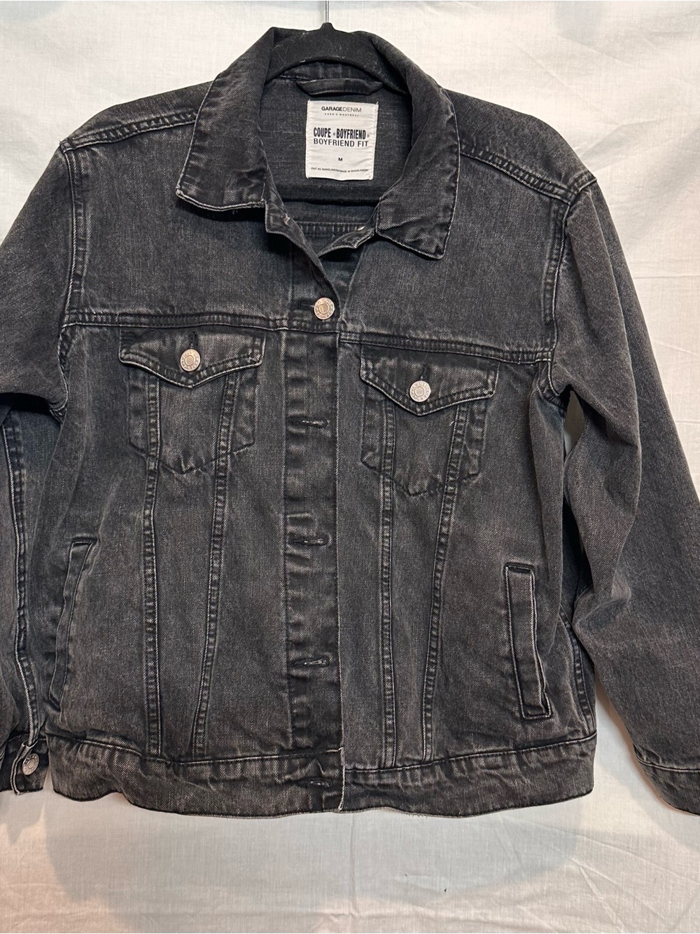 GARAGE Washed Black Boyfriend Fit Denim Jacket - Size M